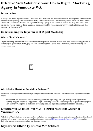 Effective Web Solutions Your Go-To Digital Marketing Agency in Vancouver WA