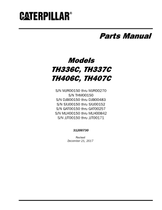Caterpillar Cat TH407C Telehandler Parts Catalogue Manual Instant Download