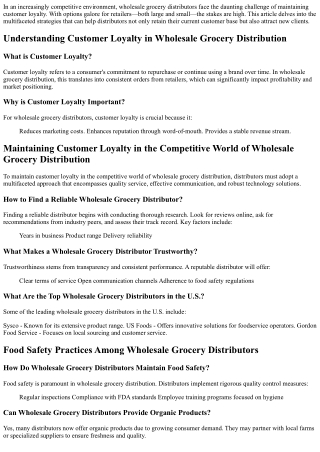 Maintaining Customer Loyalty in the Competitive World of Wholesale Grocery Distr