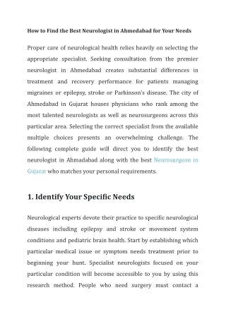 How to Find the Best Neurologist in Ahmedabad for Your Needs