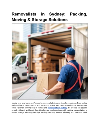 Removalists in Sydney: Packing, Moving & Storage Solutions
