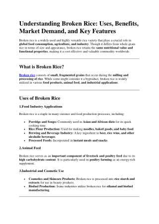 Understanding Broken Rice Uses, Benefits, Market Demand, and Key Features