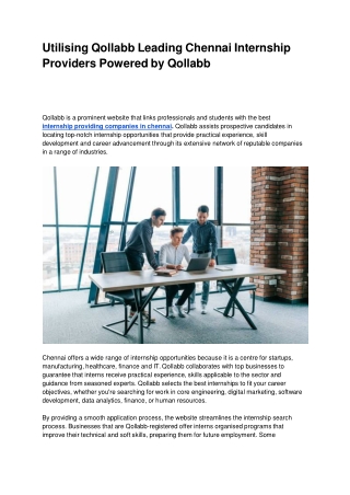 Utilising Qollabb Leading Chennai Internship Providers Powered by Qollabb