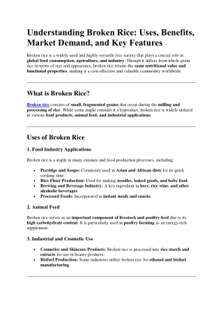 Understanding Broken Rice Uses, Benefits, Market Demand, and Key Features