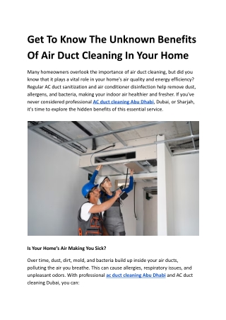 Get To Know The Unknown Benefits Of Air Duct Cleaning In Your Home