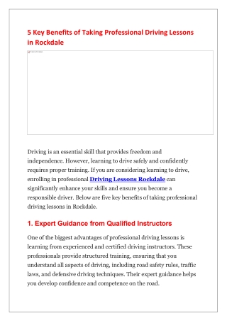 5 Key Benefits of Taking Professional Driving Lessons in Rockdale