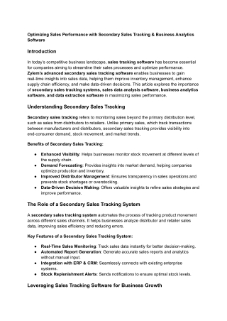 Optimizing Sales Performance with Secondary Sales Tracking & Business Analytics Software