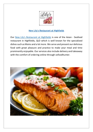 New Lilys Restaurant at Highfields Menu | Order Online