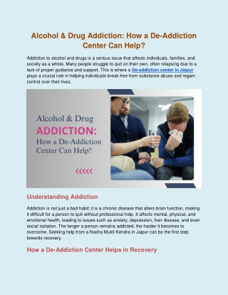 Alcohol & Drug Addiction: How a De-Addiction Center Can Help