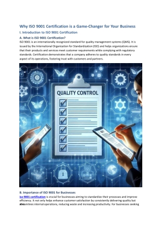 Why ISO 9001 Certification is a Game-Changer for Your Business