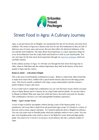 Street Food in Agra: A Culinary Journey Through Flavor and Tradition