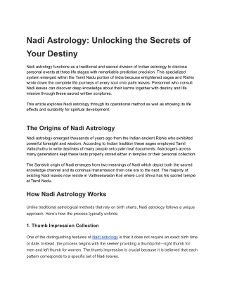 Nadi Astrology: Unlocking the Secrets of Your Destiny