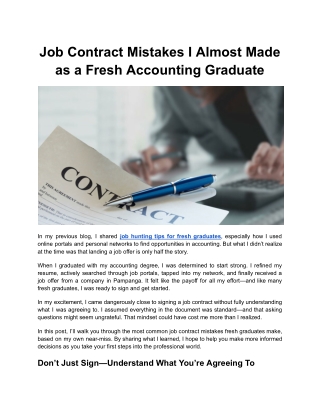 Job Contract Mistakes I Almost Made as a Fresh Accounting Graduate