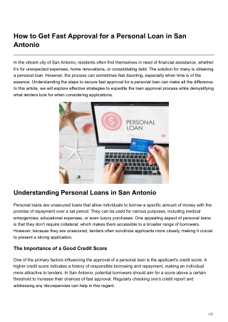 How to Get Fast Approval for a Personal Loan in San Antonio