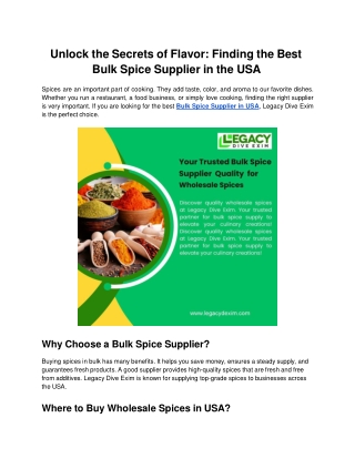 Unlock the Secrets of Flavor Finding the Best Bulk Spice Supplier in the USA