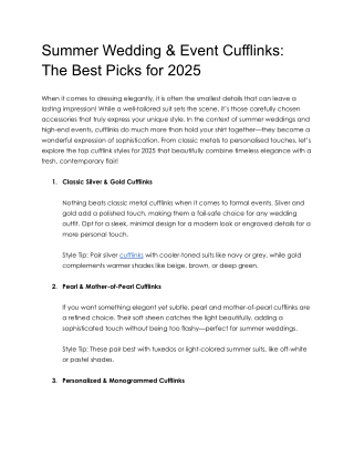 Summer Wedding & Event Cufflinks_ The Best Picks for 2025