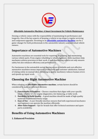 Affordable Automotive Machine: A Smart Investment for Vehicle Maintenance