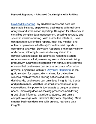 Dayhawk Reporting – Advanced Data Insights with Radblox