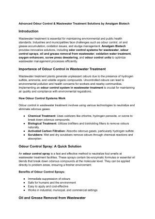 Advanced Odour Control & Wastewater Treatment Solutions by Amalgam Biotech