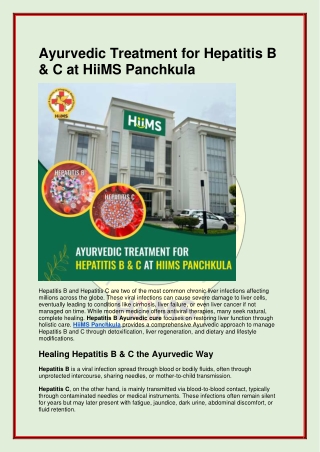 Ayurvedic Treatment for Hepatitis B & C at HiiMS Panchkula