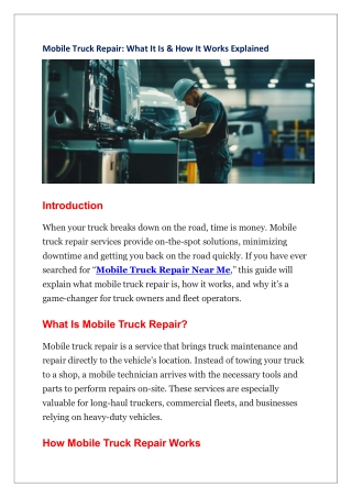 Mobile Truck Repair-What It Is & How It Works Explained