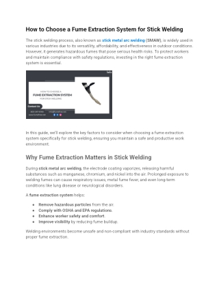 How to Choose a Fume Extraction System for Stick Welding