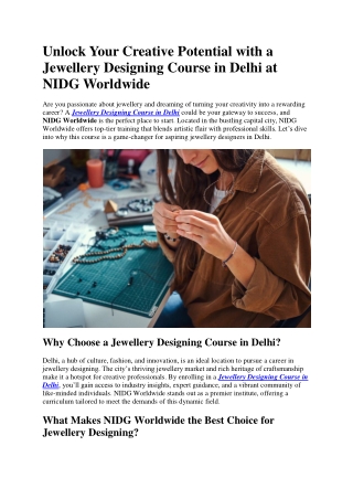 Unlock Your Creative Potential with a Jewellery Designing Course in Delhi at NIDG Worldwide