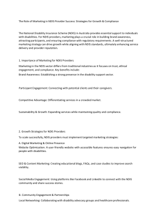 The Role of Marketing in NDIS Provider Success: Strategies for Growth & Complian