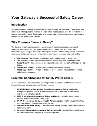 Your Gateway a Successful Safety Career