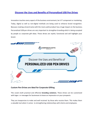 Discover the uses and Benefits of Personalized USB Pen Drives