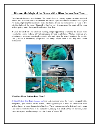 Discover the Magic of the Ocean with a Glass Bottom Boat Tour