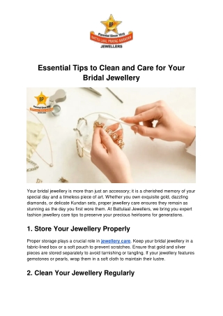 Essential Tips to Clean and Care for Your Bridal Jewellery