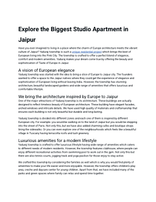 Explore the Biggest Studio Apartment in Jaipur