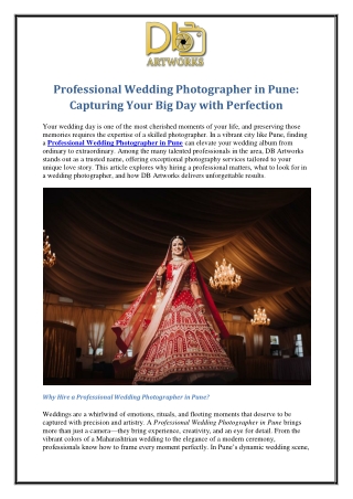Professional Wedding Photographer in Pune: Capturing Your Big Day
