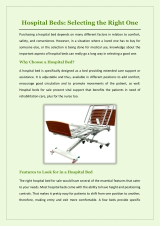 Hospital Beds Selecting the Right One