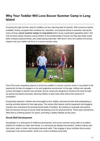 Why Your Toddler Will Love Soccer Summer Camp in Long Island