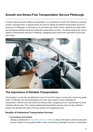 Smooth and Stress-Free Transportation Service Pittsburgh