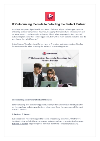 IT Outsourcing: Secrets to Selecting the Perfect Partner