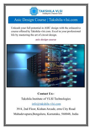 Asic Design Course | Takshila-vlsi.com