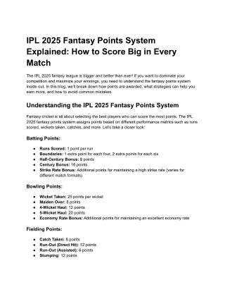 IPL 2025 Fantasy Points System Explained: How to Score Big in Every Match