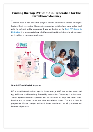 Finding the Top IVF Clinic in Hyderabad for the Parenthood Journey