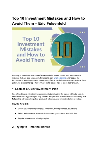 The 10 Biggest Investment Mistakes and How to Dodge Them – Eric Felsenfeld’s Gui