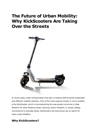 The Future of Urban Mobility_ Why KickScooters Are Taking Over the Streets