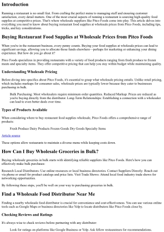 Buying Restaurant Food Supplies at Wholesale Prices from Pitco Foods