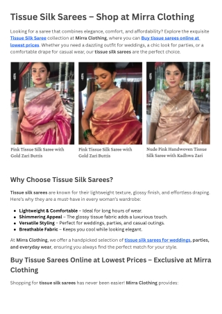 tissue silk sarees shop at mirra clothing
