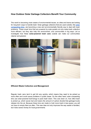 How Outdoor Solar Garbage Collectors Benefit Your Community