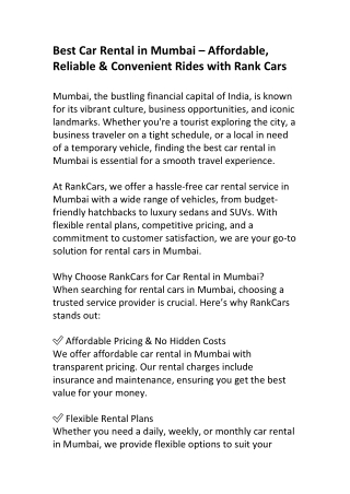 Top Car Rental Service in Mumbai – Luxury & Budget-Friendly Options