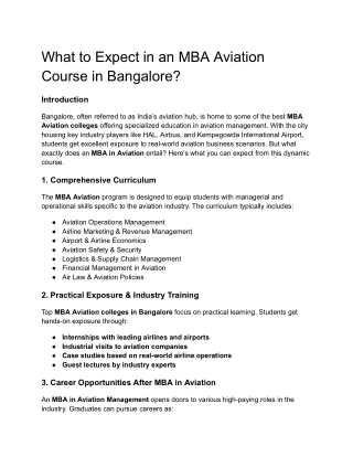 What to Expect in an MBA Aviation Course in Bangalore