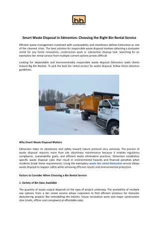 Smart Waste Disposal Edmonton | Big Bin Rentals