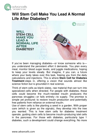 Will Stem Cell Make You Lead A Normal Life After Diabetes?